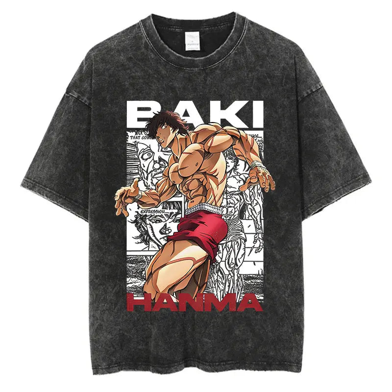 Anime Baki Haman Tshirts Harajuku Vintage 100% Cotton 2024 New Washed T Shirt For Men Hip Hop Streetwear Oversize T-shirt