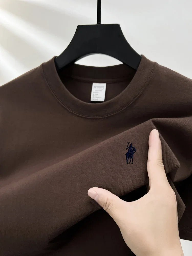 100% pure cotton men's short sleeve T-shirt high-end luxury brand pony embroidery casual round neck summer new fashion Paul top