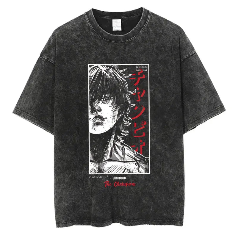 Anime Baki Haman Tshirts Harajuku Vintage 100% Cotton 2024 New Washed T Shirt For Men Hip Hop Streetwear Oversize T-shirt