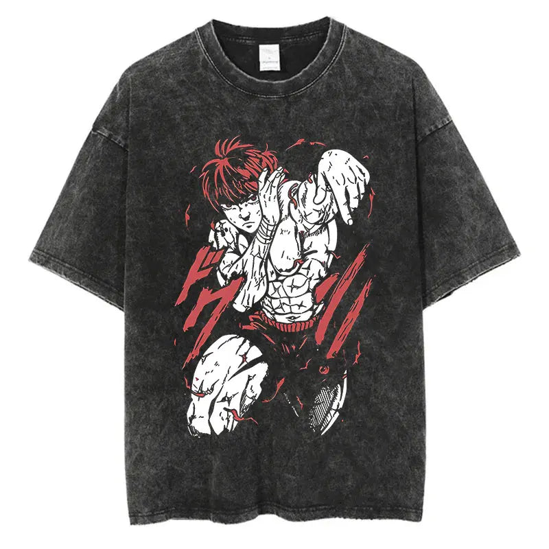 Anime Baki Haman Tshirts Harajuku Vintage 100% Cotton 2024 New Washed T Shirt For Men Hip Hop Streetwear Oversize T-shirt