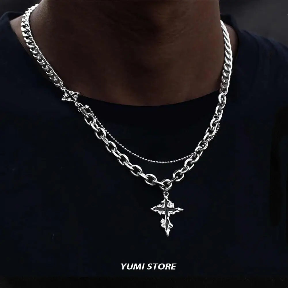 Punk Black Flame Cross Necklace