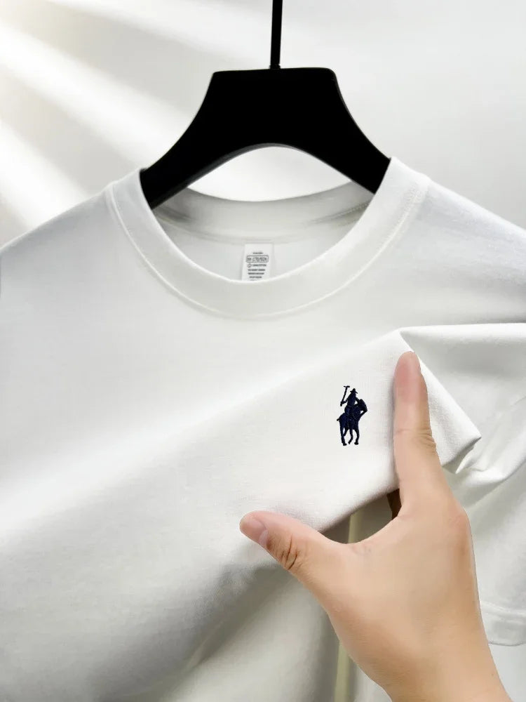 100% pure cotton men's short sleeve T-shirt high-end luxury brand pony embroidery casual round neck summer new fashion Paul top