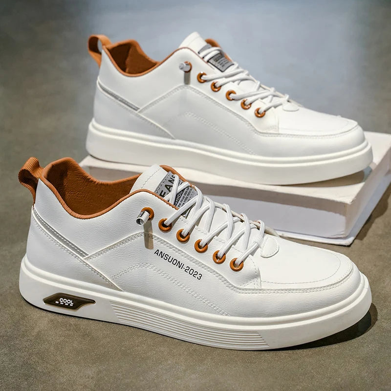 2025 New Spring and Autumn Men's White Low-Top Casual Shoes, Minimalist, Versatile, Comfortable and Breathable Men's Shoes