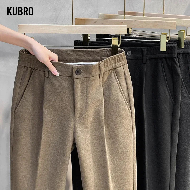 Men Thick Business Elastic Waist Formal Trousers