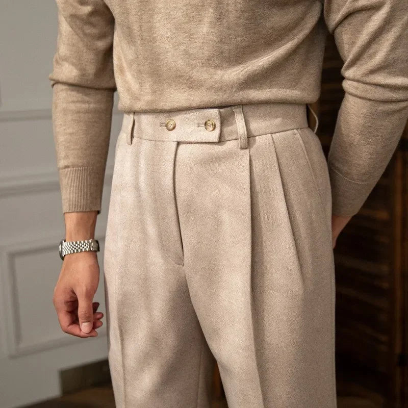 Autumn Winter High-Waisted Woolen  Pants For Men