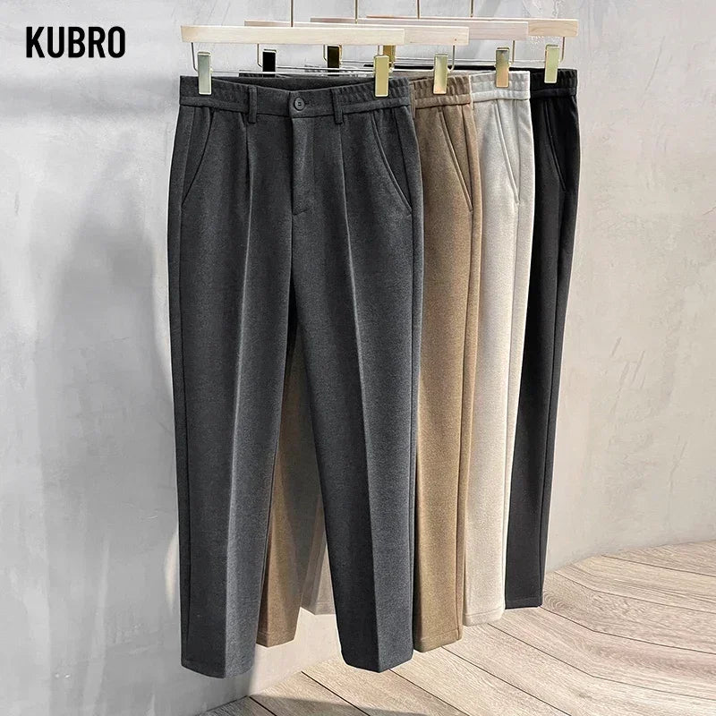 Men Thick Business Elastic Waist Formal Trousers
