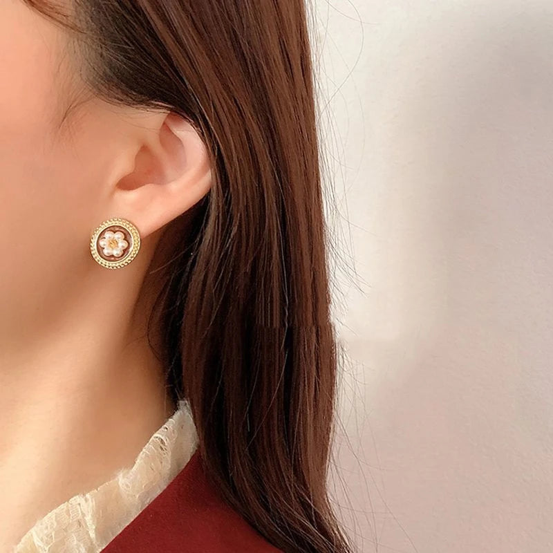 Wine Red Retro Stud Earrings For Women