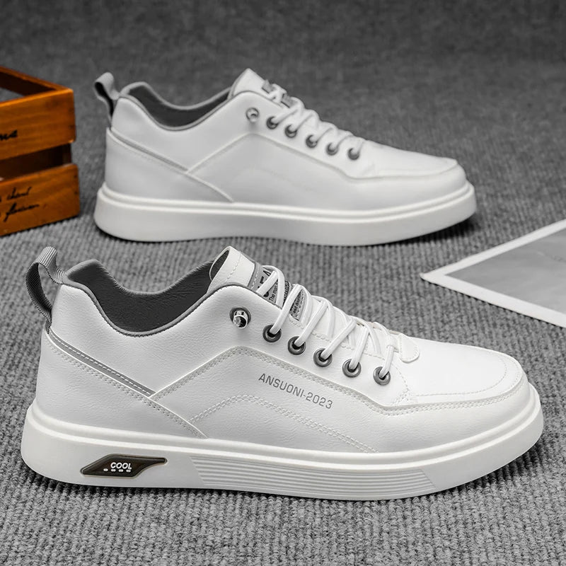 2025 New Spring and Autumn Men's White Low-Top Casual Shoes, Minimalist, Versatile, Comfortable and Breathable Men's Shoes