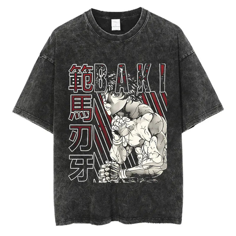 Anime Baki Haman Tshirts Harajuku Vintage 100% Cotton 2024 New Washed T Shirt For Men Hip Hop Streetwear Oversize T-shirt
