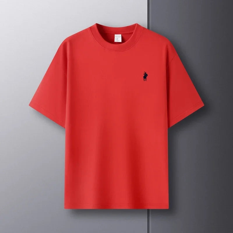 100% pure cotton men's short sleeve T-shirt high-end luxury brand pony embroidery casual round neck summer new fashion Paul top