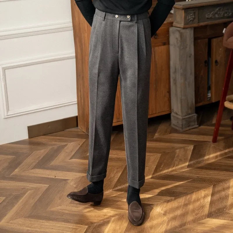 Autumn Winter High-Waisted Woolen  Pants For Men