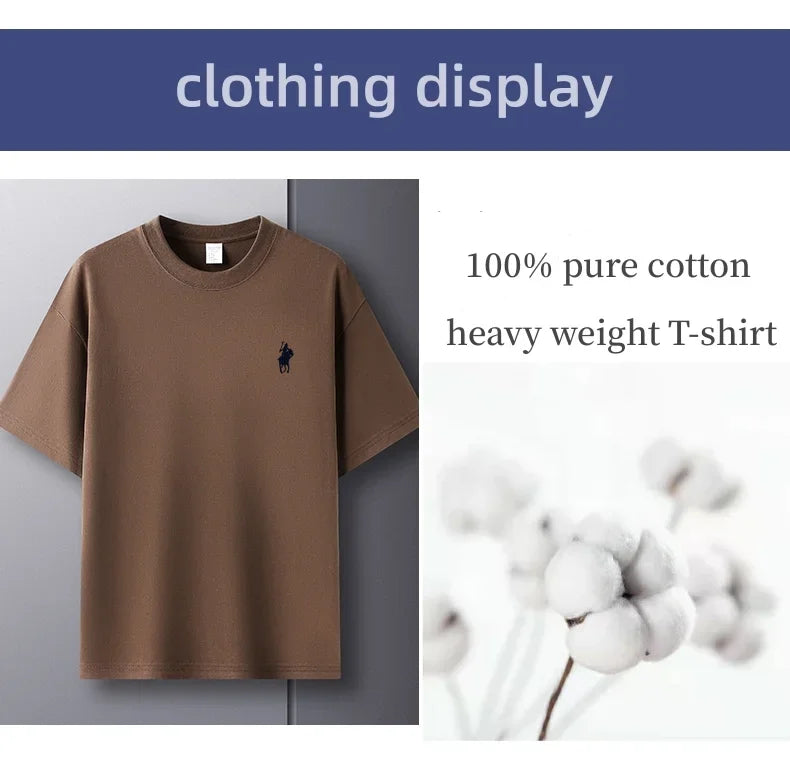 100% pure cotton men's short sleeve T-shirt high-end luxury brand pony embroidery casual round neck summer new fashion Paul top