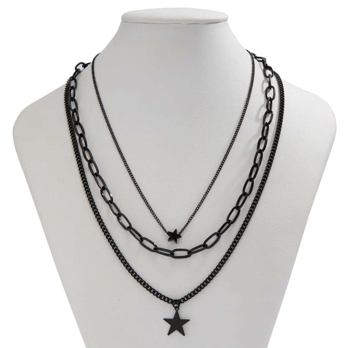Black Star Geometric Pendant Necklace