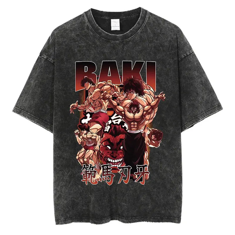 Anime Baki Haman Tshirts Harajuku Vintage 100% Cotton 2024 New Washed T Shirt For Men Hip Hop Streetwear Oversize T-shirt