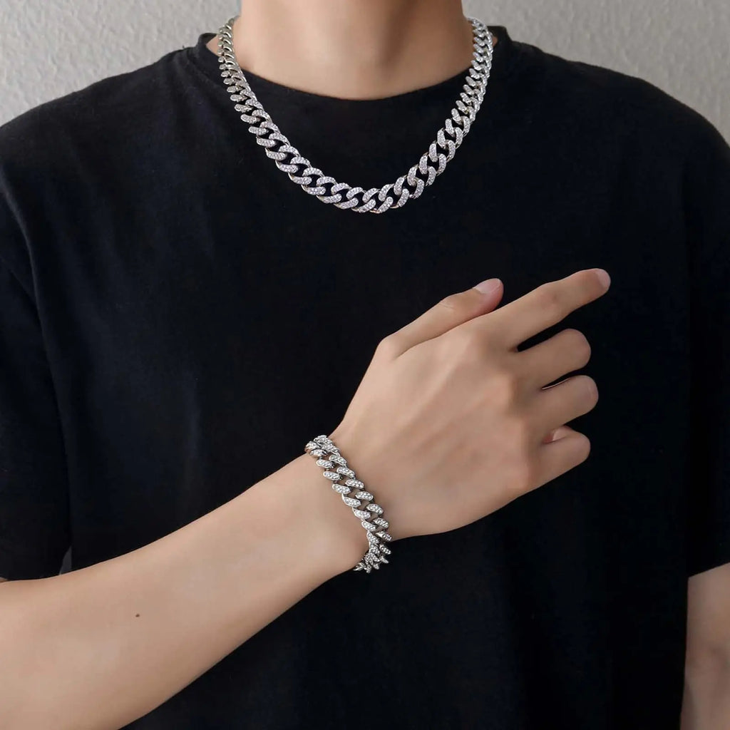 Necklace +Watch+Bracelet Iced Out Twisted Chain Jewelry Sets for Men