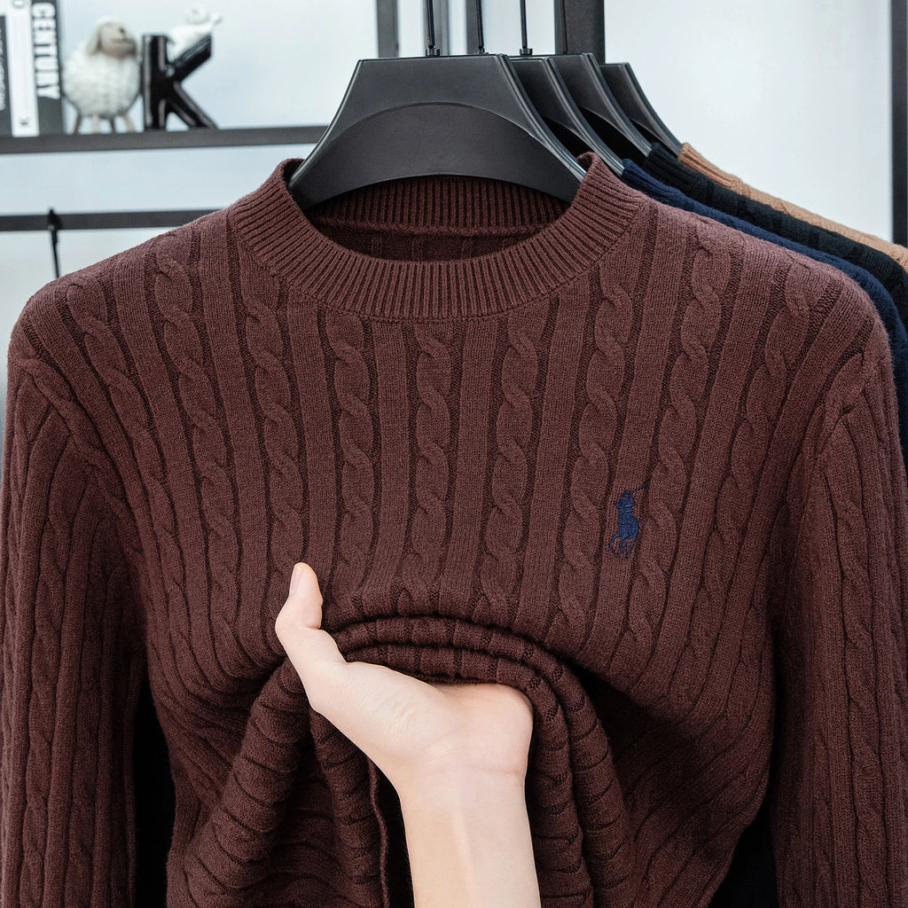 2025 Autumn and Winter Men's Wool Sweater with Round Neck PulloverThickened Diamond Shaped Long Sleeved Knitted Sweater