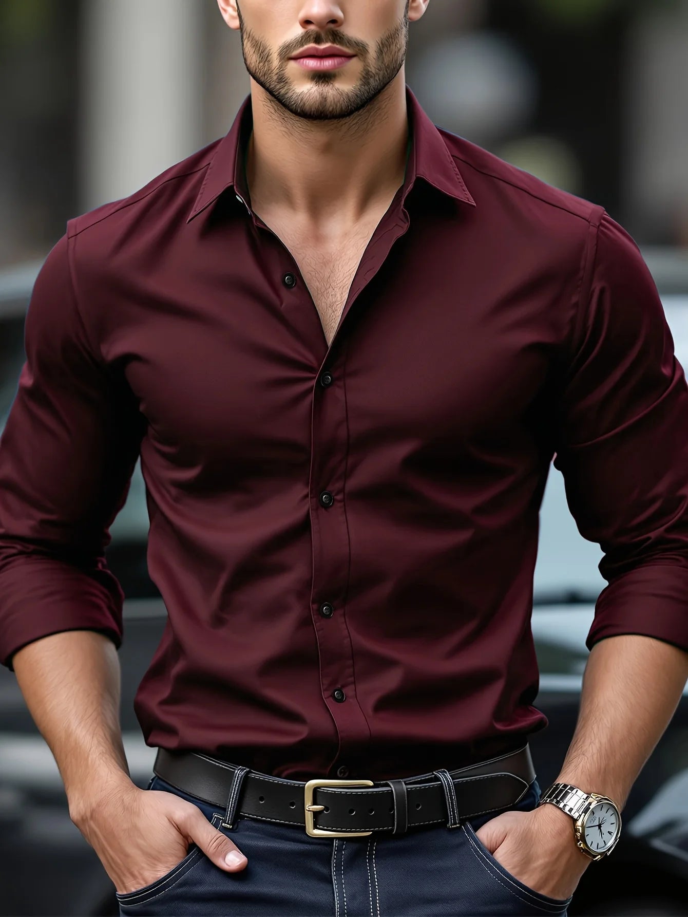 FGKKS New Men Shirt Brand New Solid Color Long Sleeve Elastic Fabric Men's Multiple Colors Male Quality Basic Shirt