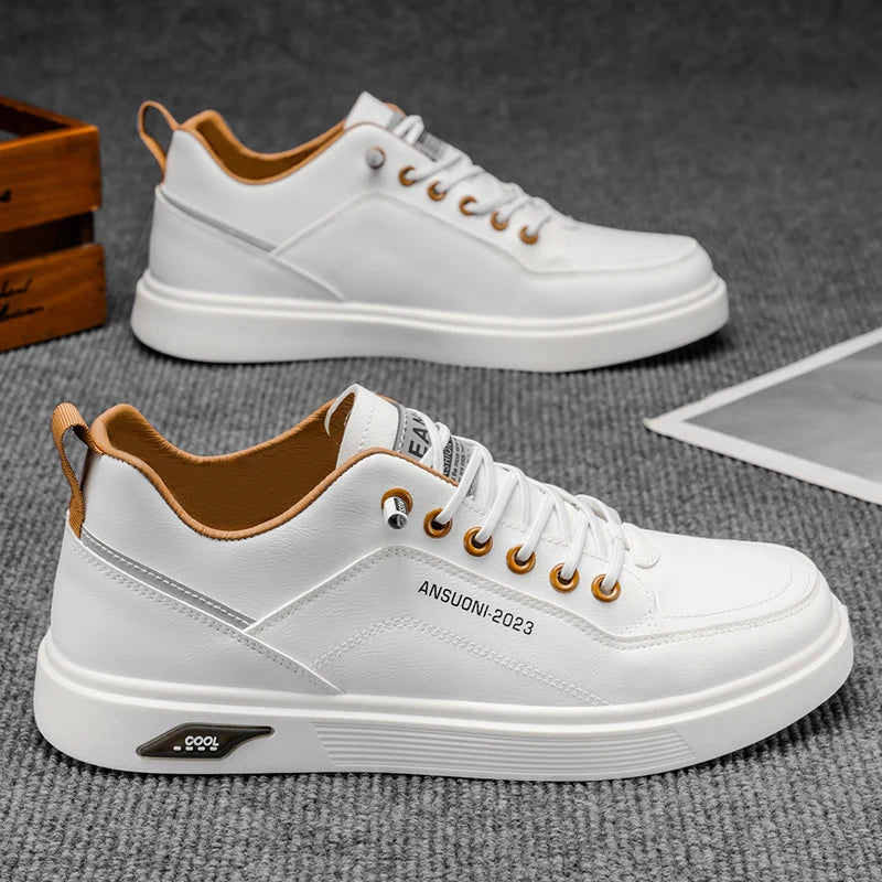 2025 New Spring and Autumn Men's White Low-Top Casual Shoes, Minimalist, Versatile, Comfortable and Breathable Men's Shoes