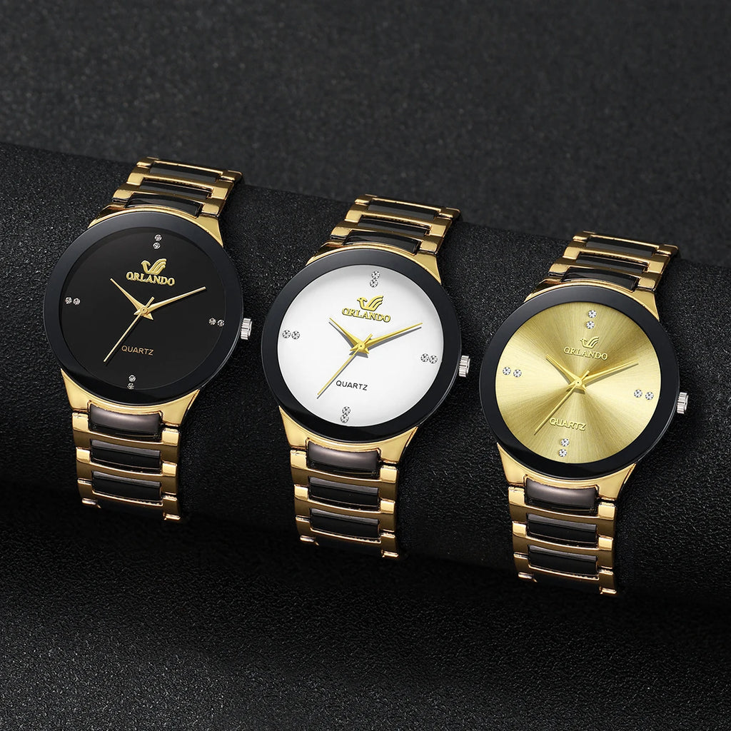 1/3PCS Men Business Watches Fashion Black Steel Band Male Analog Quartz Watch