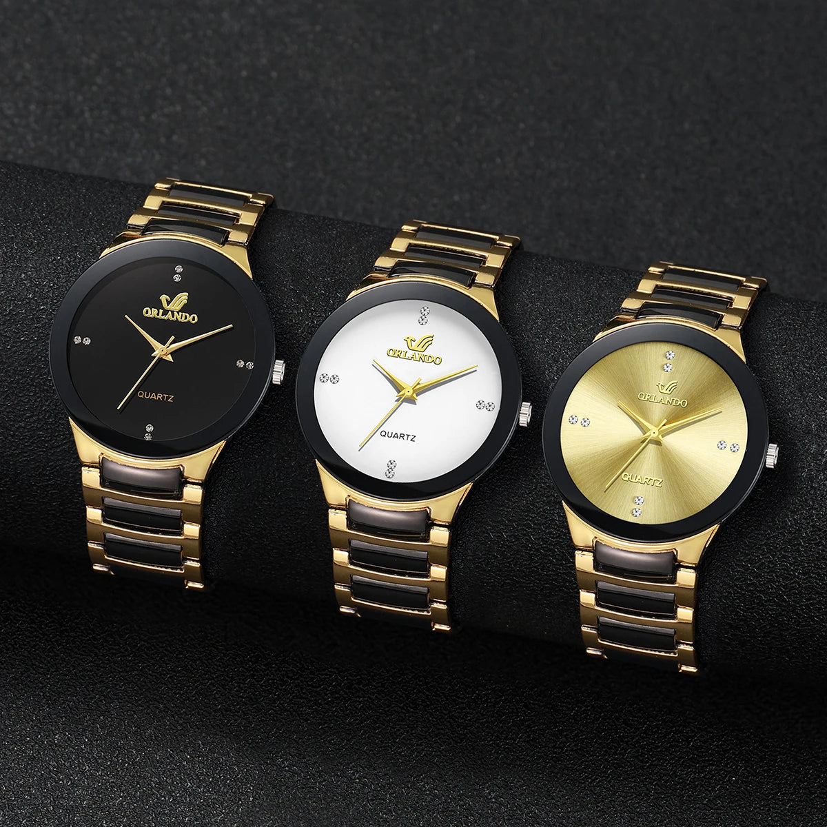 1/3PCS Men Business Watches Fashion Black Steel Band Male Analog Quartz Watch
