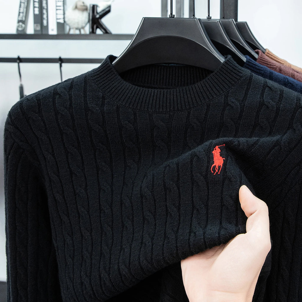 2025 Autumn and Winter Men's Wool Sweater with Round Neck PulloverThickened Diamond Shaped Long Sleeved Knitted Sweater