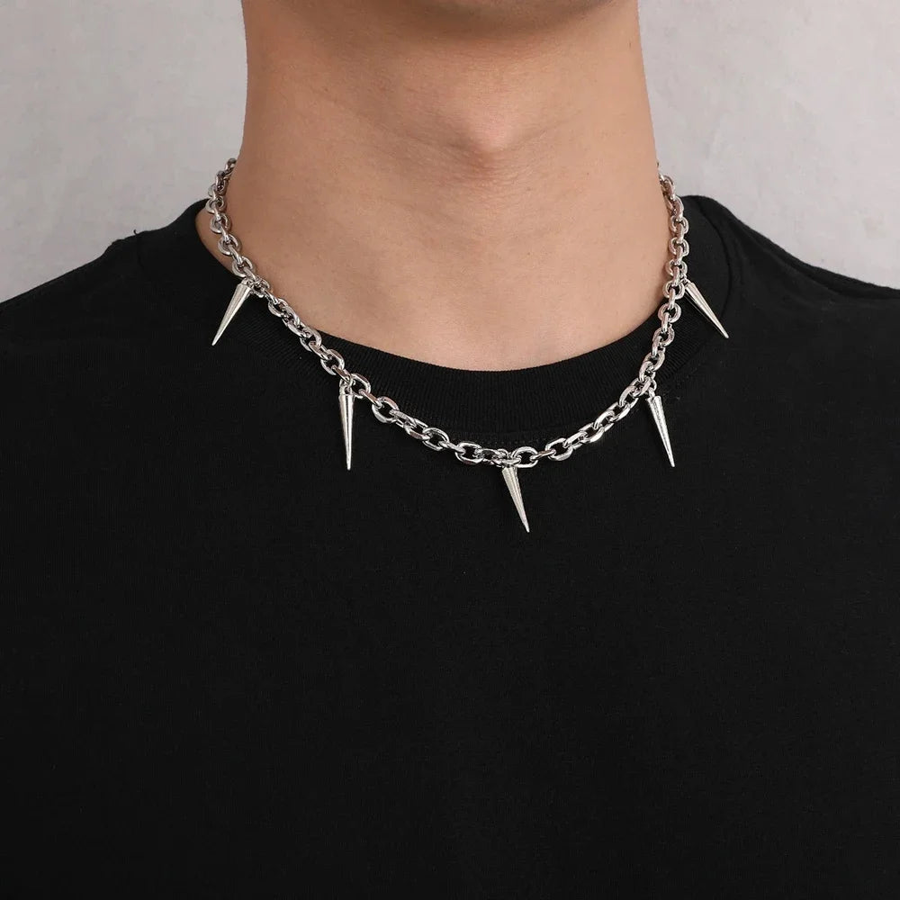 Men Punk Style Rivet Tassel Necklace