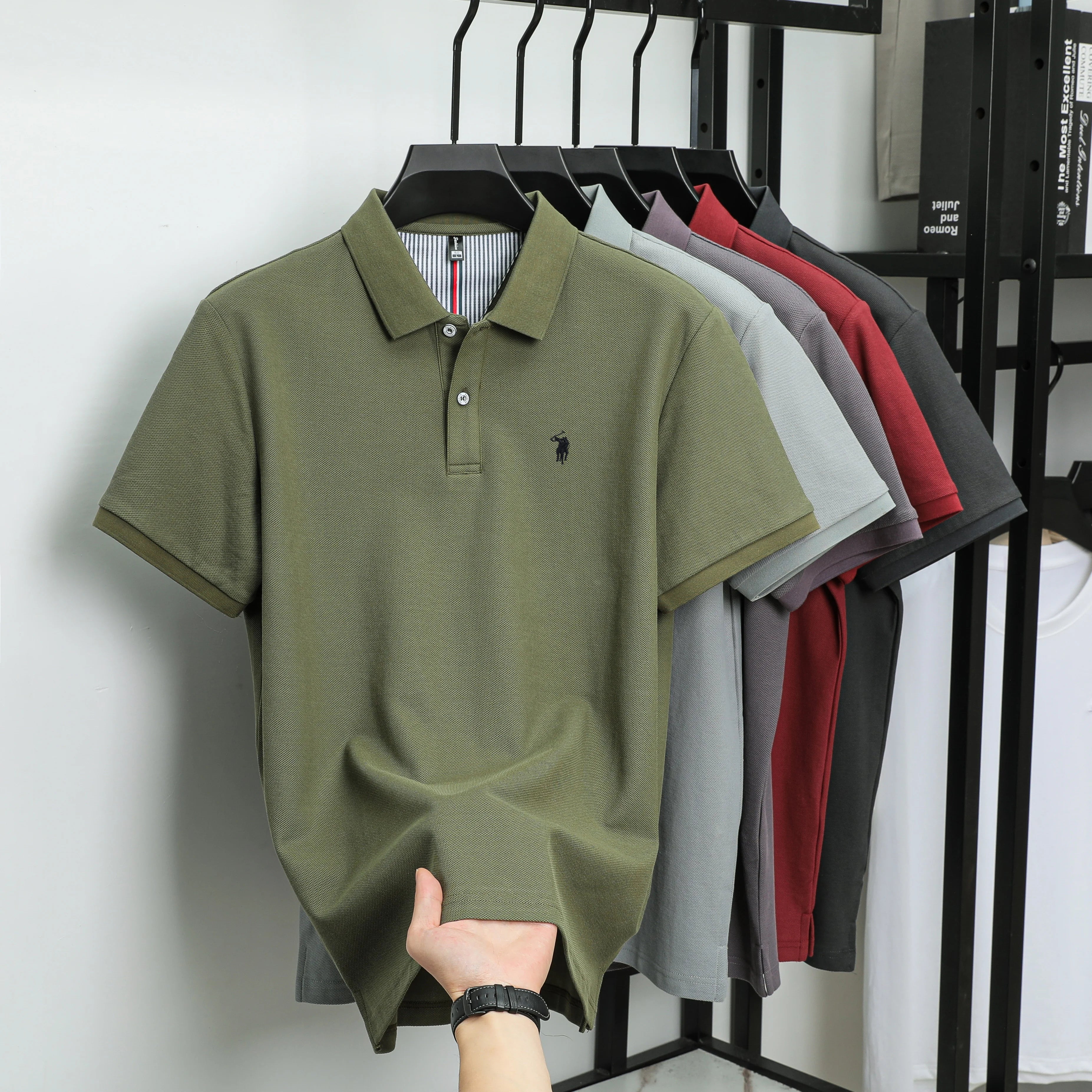 100% pure cotton summer new fashionable men's shortsleeved luxury customized business polo shirt exquisite embroidery Tshirt top