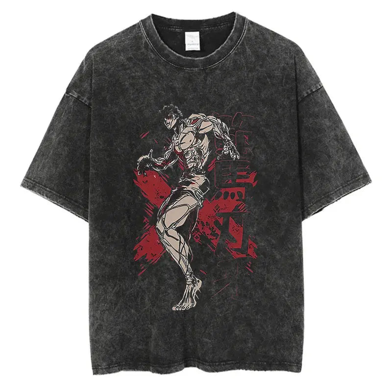 Anime Baki Haman Tshirts Harajuku Vintage 100% Cotton 2024 New Washed T Shirt For Men Hip Hop Streetwear Oversize T-shirt