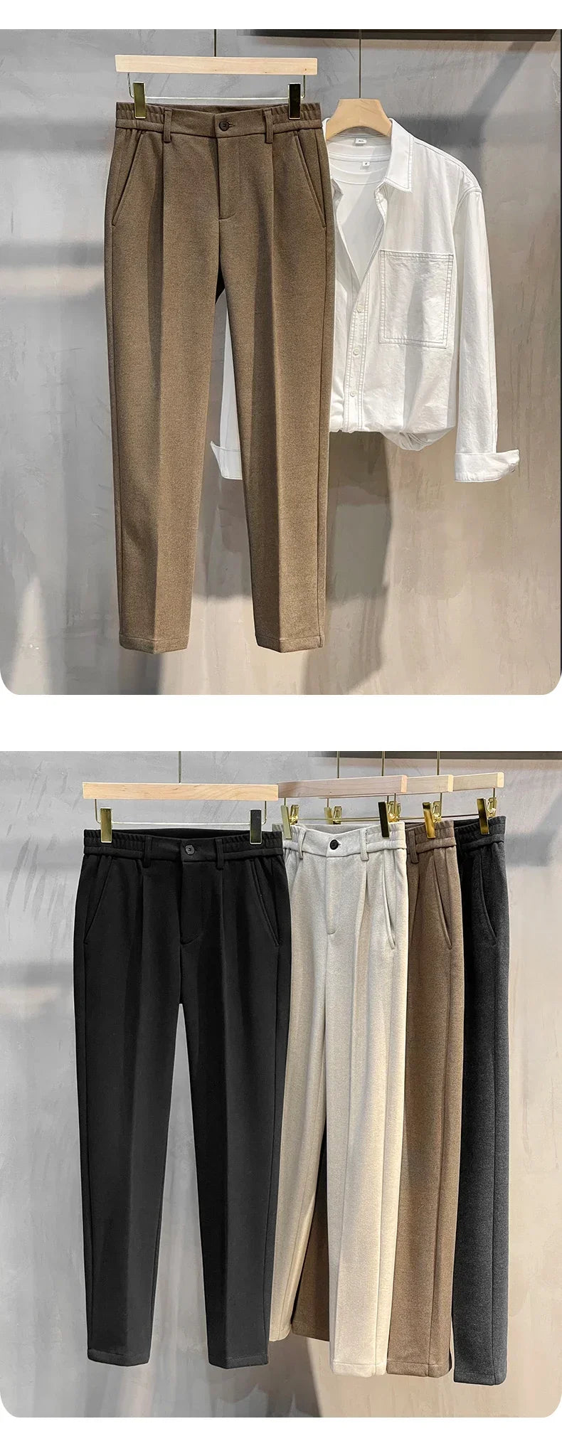 Men Thick Business Elastic Waist Formal Trousers