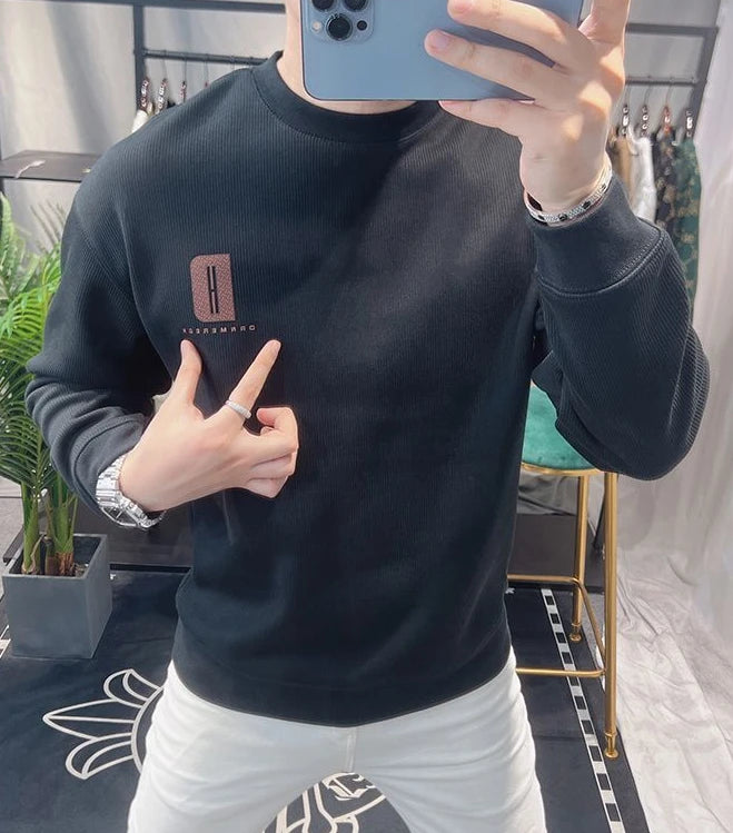 Fleeced Solid Man Pullover Cotton Sweatshirts for Men Printing Korean Style Warm Luxury Y2k Vintage Loose Pastel Color One Piece