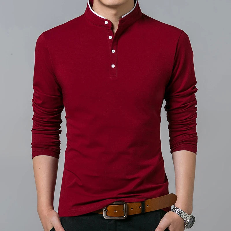 Men's Business Casual Long Sleeve Polo T-shirt Summer Comfortable Breathable Top for Formal Occasions