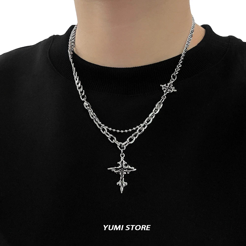 Punk Black Flame Cross Necklace