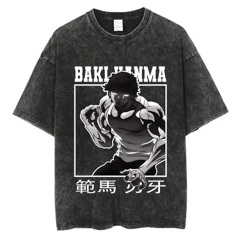 Anime Baki Haman Tshirts Harajuku Vintage 100% Cotton 2024 New Washed T Shirt For Men Hip Hop Streetwear Oversize T-shirt