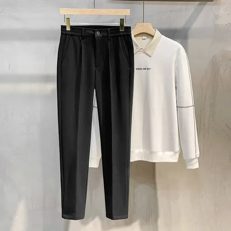 Men Thick Business Elastic Waist Formal Trousers