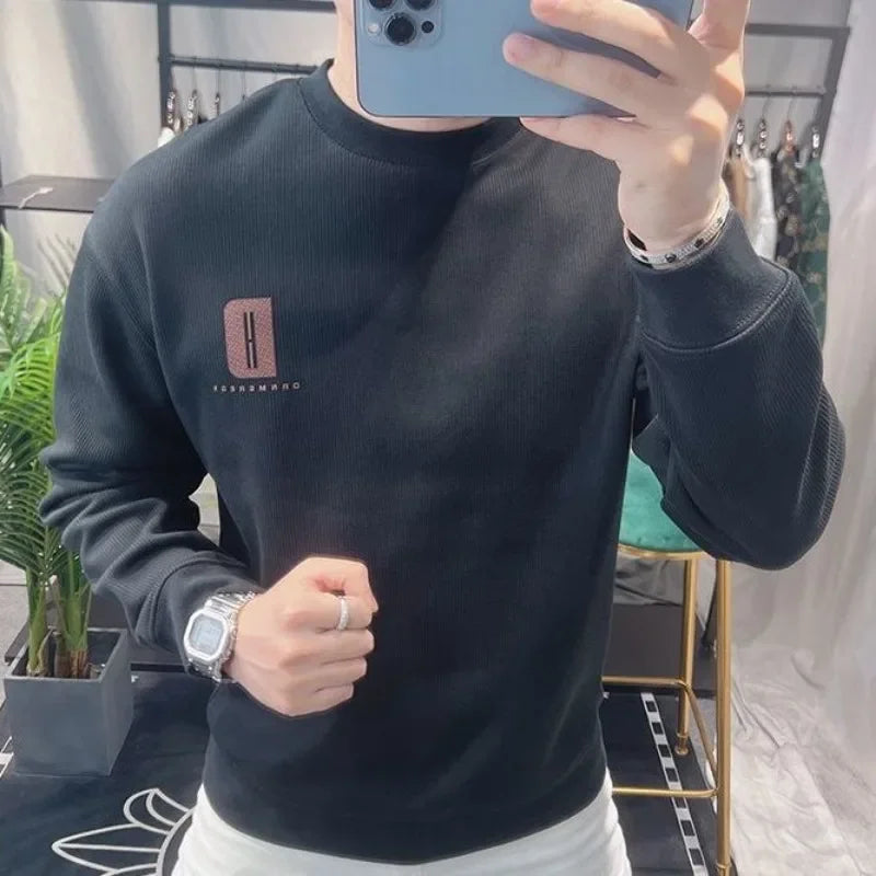 Fleeced Solid Man Pullover Cotton Sweatshirts for Men Printing Korean Style Warm Luxury Y2k Vintage Loose Pastel Color One Piece