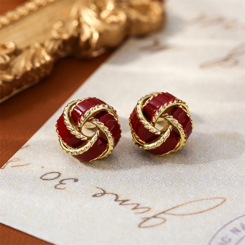 Wine Red Retro Stud Earrings For Women