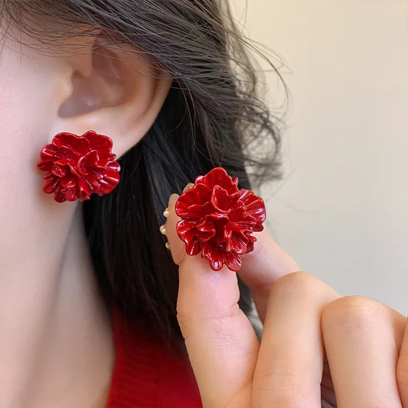 Wine Red Retro Stud Earrings For Women