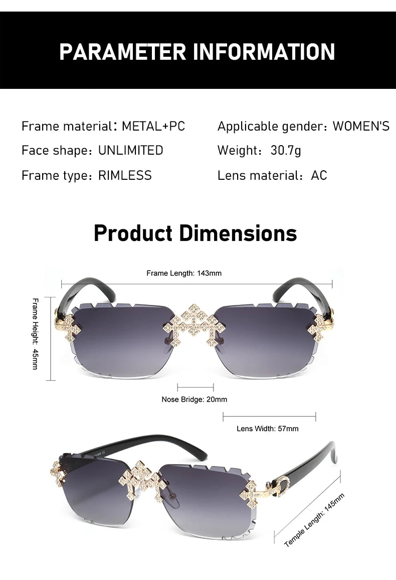 Square Rimless Sunglasses For Women