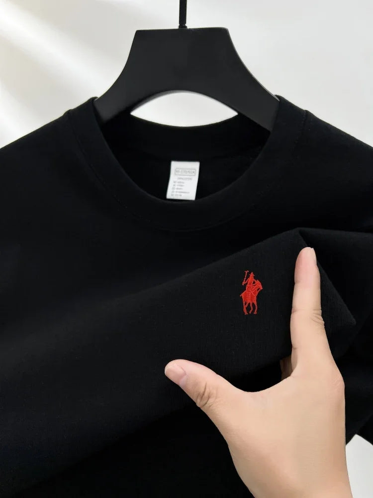 100% pure cotton men's short sleeve T-shirt high-end luxury brand pony embroidery casual round neck summer new fashion Paul top