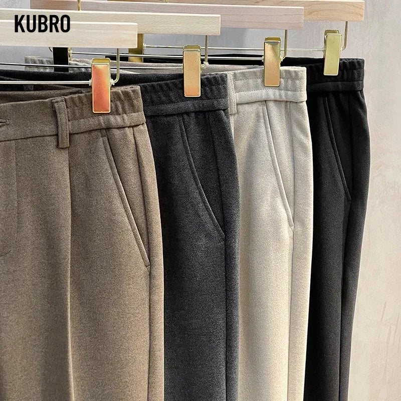 Men Thick Business Elastic Waist Formal Trousers