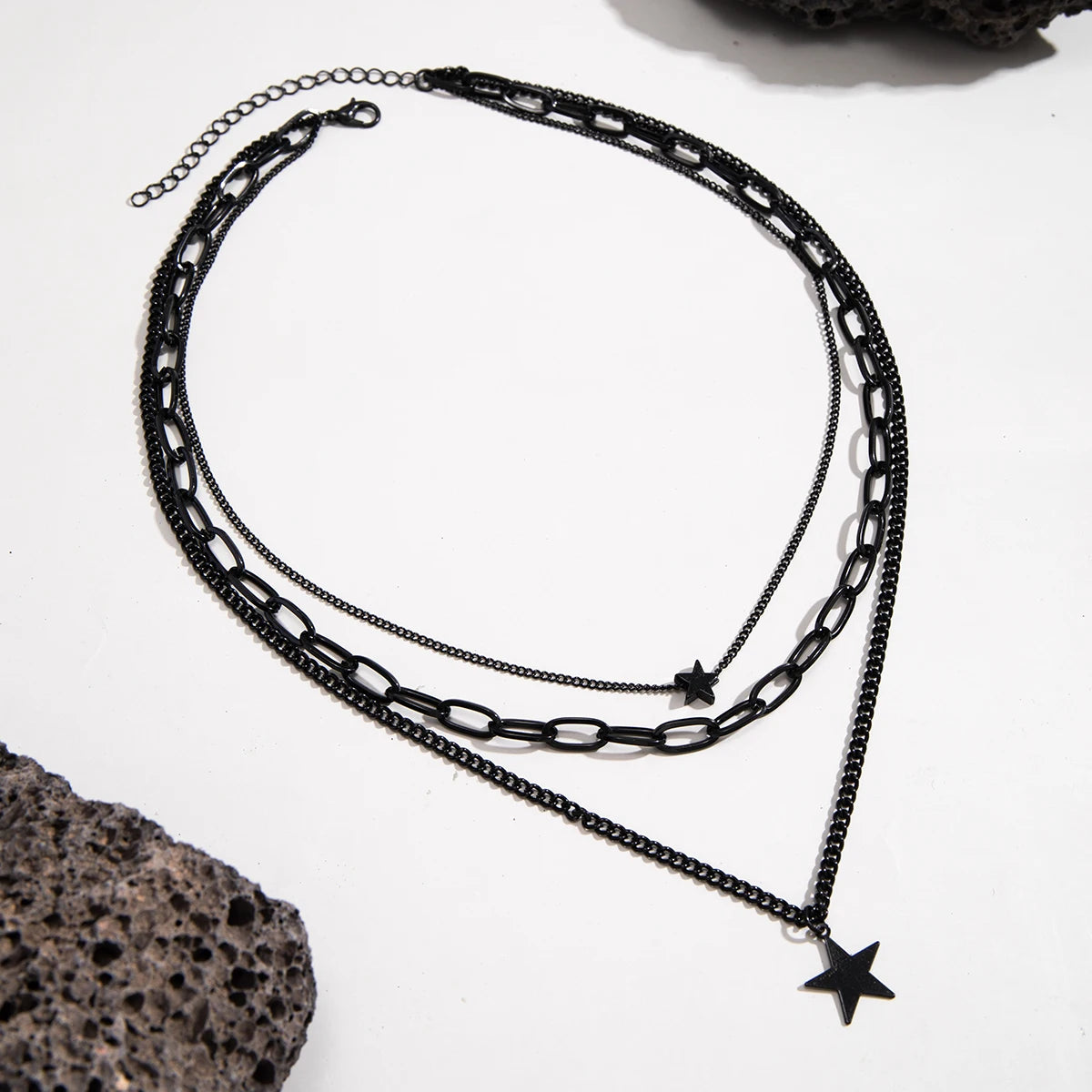 Black Star Geometric Pendant Necklace