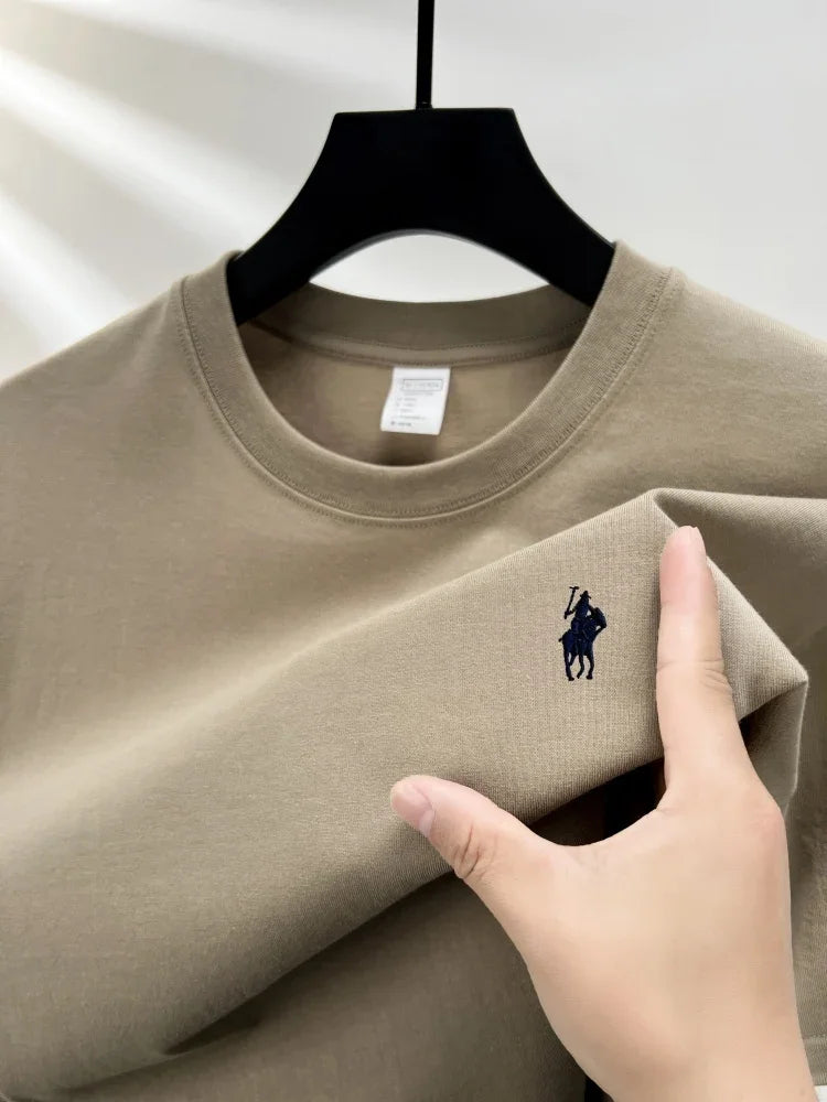 100% pure cotton men's short sleeve T-shirt high-end luxury brand pony embroidery casual round neck summer new fashion Paul top