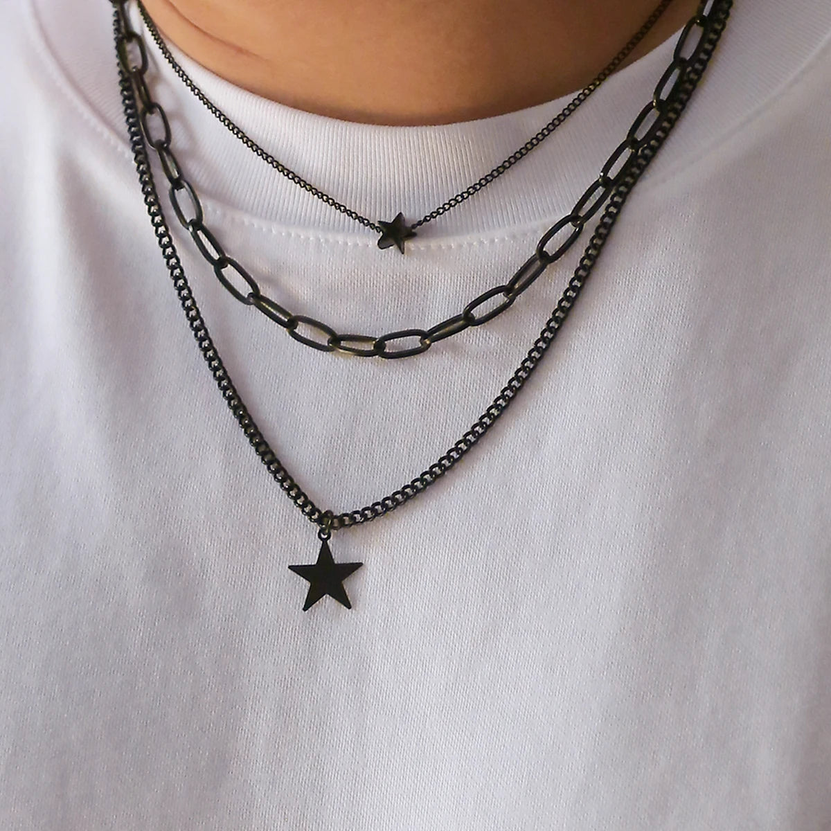 Black Star Geometric Pendant Necklace