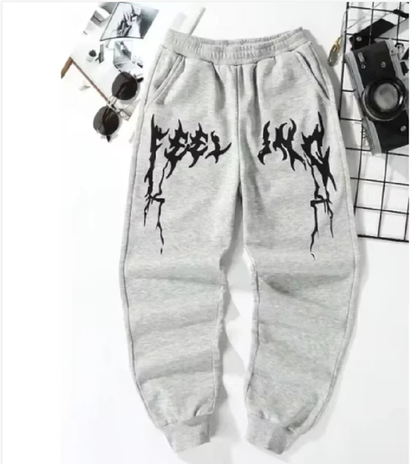 2025 Casual printed American knitted sport leggings solid-color men's casual lace-up sweatpants for autumn and winter