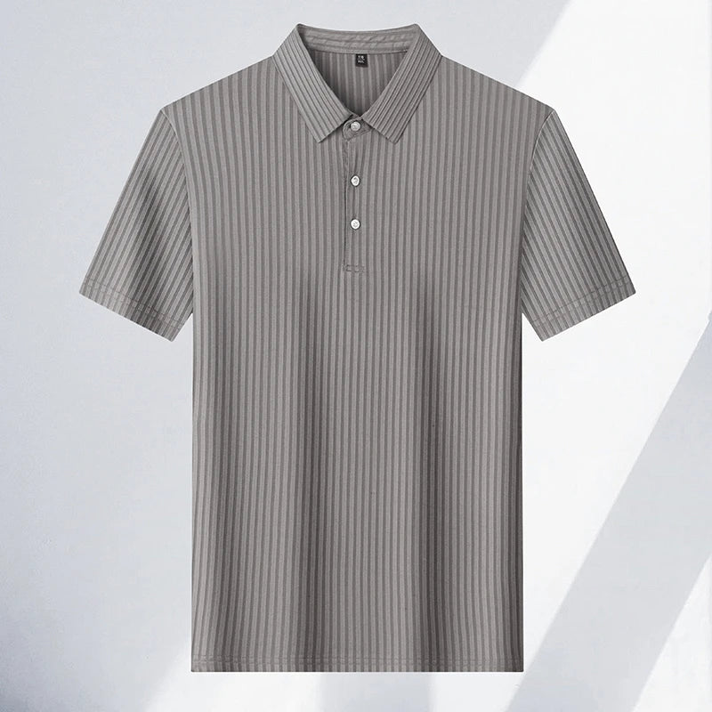 2025 New Men's Casual Fashion Striped Short Sleeved Collar Polo Shirt Breathable and Comfortable Summer Versatile T-shirt