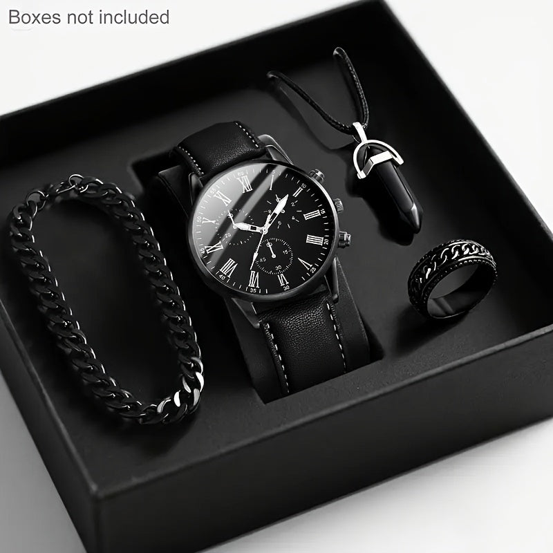 Men's Luxury Quartz Watch & Jewelry Set