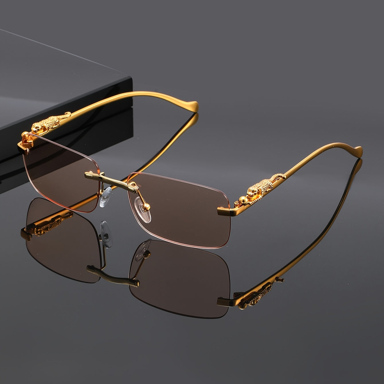 Glasses with Golden Frame and Leopard Print Design
