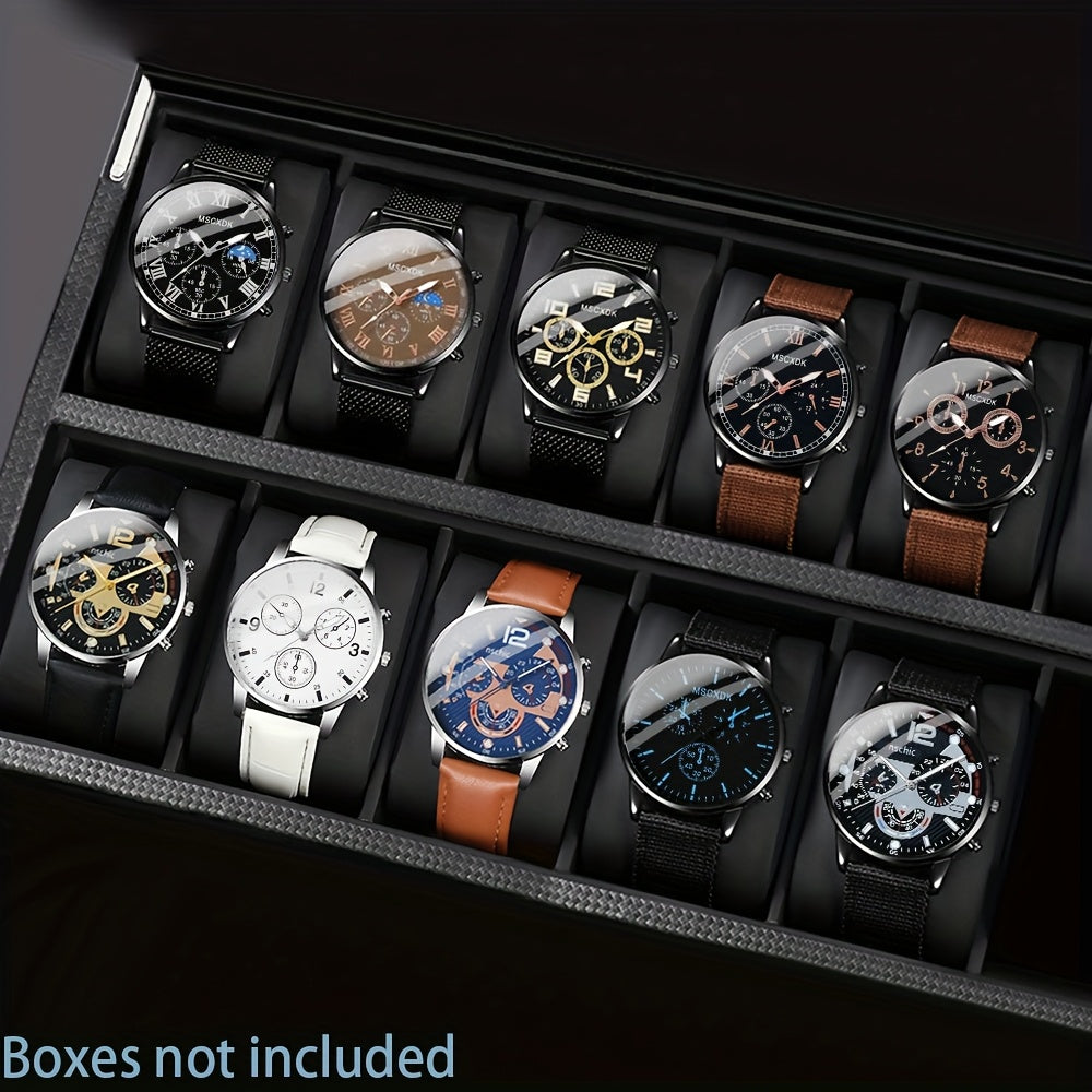 10pcs Men'S Luxury Fashion Quartz Watch Set -