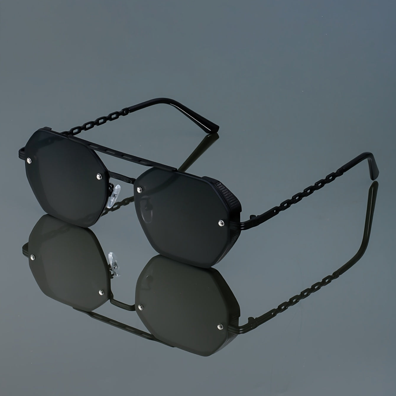 Metal Rectangular Glasses with Unique Double Bridge and Side Cut