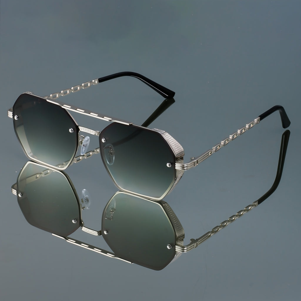 Metal Rectangular Glasses with Unique Double Bridge and Side Cut